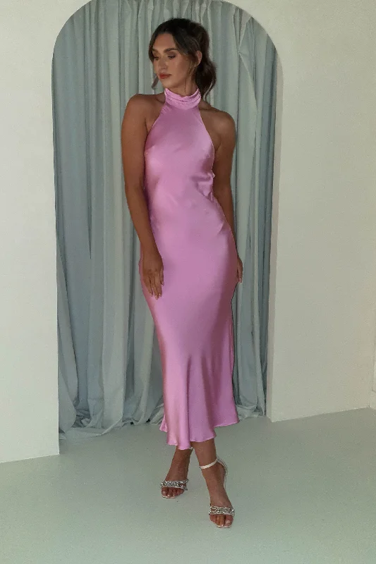 Leather maxi dresses for an edgy and bold appearancePamela Halter Neck Maxi Dress | Pink Leather maxi dresses for an edgy and bold appearancePamela Halter Neck Maxi Dress | Pink
