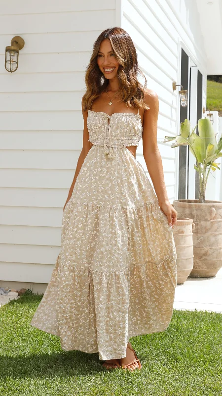 Sequined maxi dresses for formal evening galasVella Midi Dress - Beige Floral