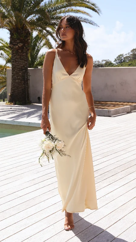 Maxi dresses with a wrap - around style for a customizable fitZiah Maxi Dress - Yellow Maxi dresses with a wrap - around style for a customizable fitZiah Maxi Dress - Yellow