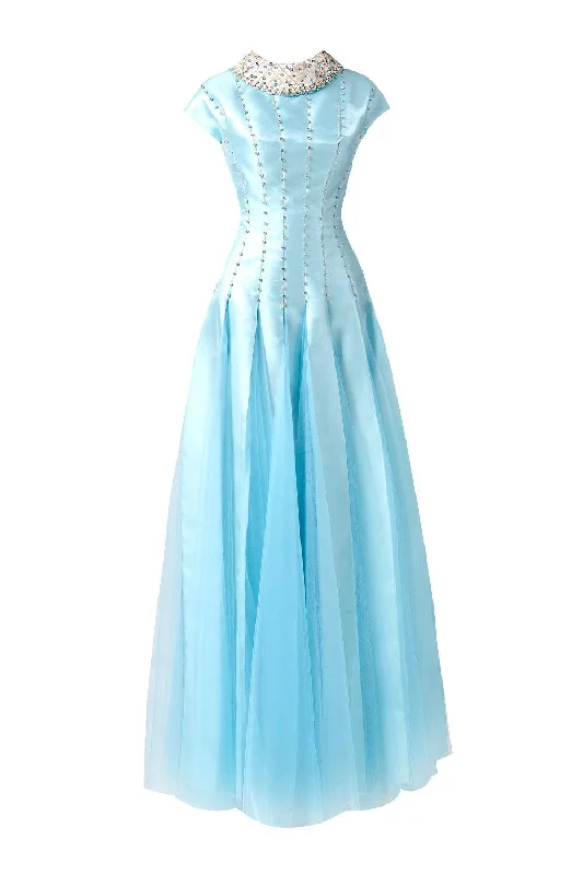 Strapless maxi dresses for a beachside vacationZuniga Gored High Neck Mesh Silk Maxi Dress Strapless maxi dresses for a beachside vacationZuniga Gored High Neck Mesh Silk Maxi Dress