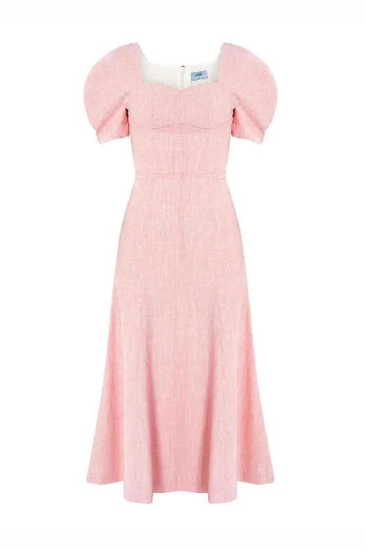 Midi dresses with satin - finish fabrics for a luxurious feelAlber A-line Semi-Heart Neck Linen Silk Midi Dress Midi dresses with satin - finish fabrics for a luxurious feelAlber A-line Semi-Heart Neck Linen Silk Midi Dress