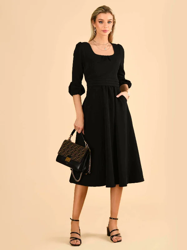 Midi dresses with ruffled sleeves for a more feminine and voluminous lookJolie Moi Bell Sleeve Midi Dress, Black Midi dresses with ruffled sleeves for a more feminine and voluminous lookJolie Moi Bell Sleeve Midi Dress, Black