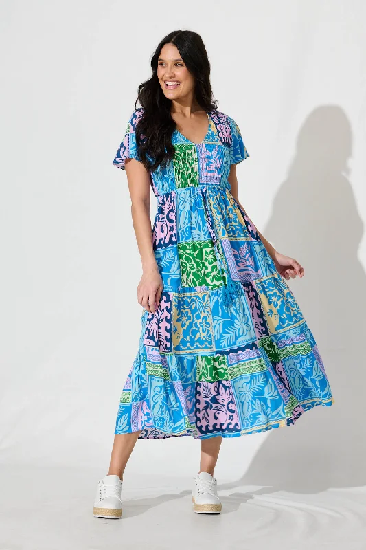 Sheath midi dresses with beaded embellishments for a formal occasionCallie Midi Dress In Blue Multi Tropical Print Sheath midi dresses with beaded embellishments for a formal occasionCallie Midi Dress In Blue Multi Tropical Print