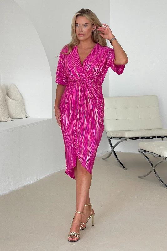 Midi dresses with tiered skirts for a bohemian festival lookChelsea Wrap Detailing Midi Dress Hot Pink