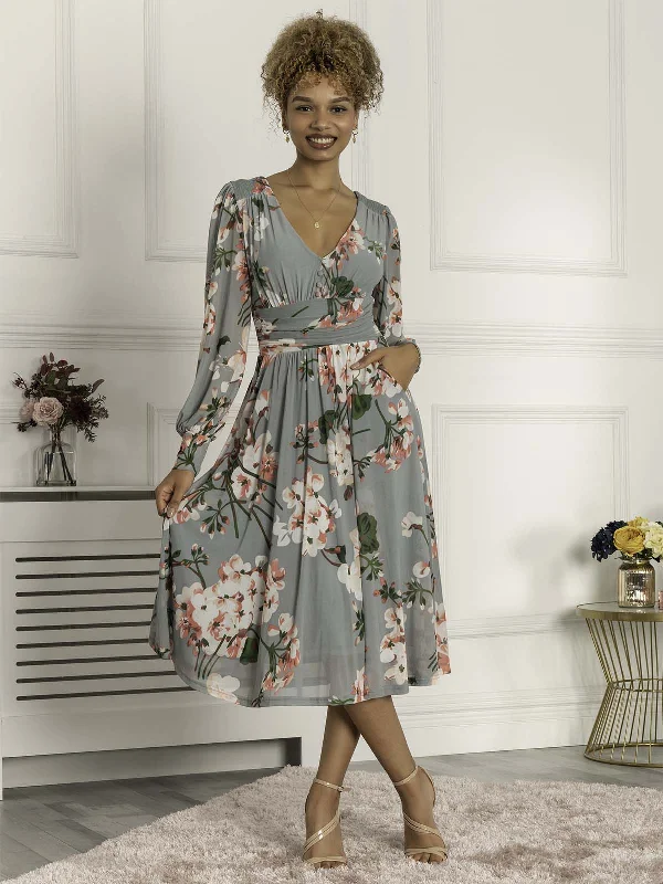 Midi dresses with cold - shoulder cutouts for a trendy styleGianna Long Sleeve Mesh Dress, Dusty Green Midi dresses with cold - shoulder cutouts for a trendy styleGianna Long Sleeve Mesh Dress, Dusty Green