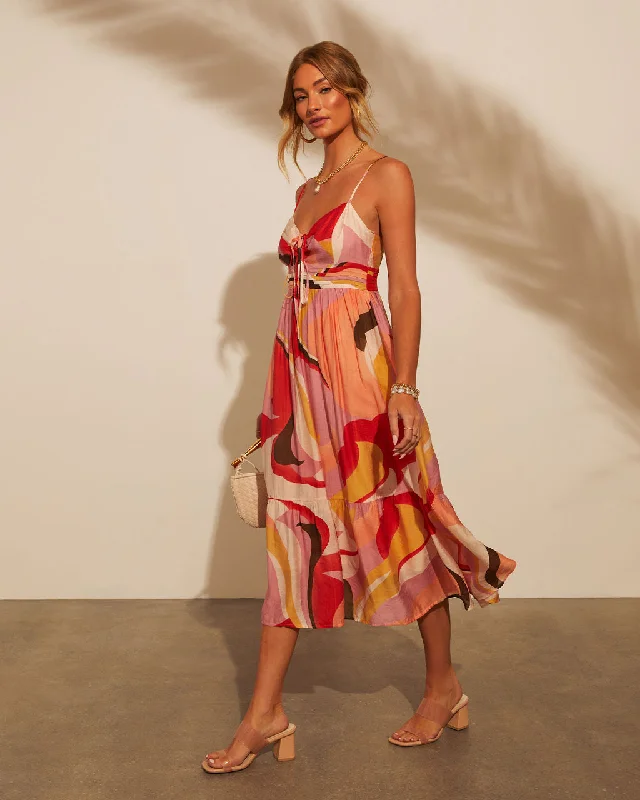 Midi dresses with embroidered accents for a unique and detailed designEudora Printed Tie Front Midi Dress Midi dresses with embroidered accents for a unique and detailed designEudora Printed Tie Front Midi Dress