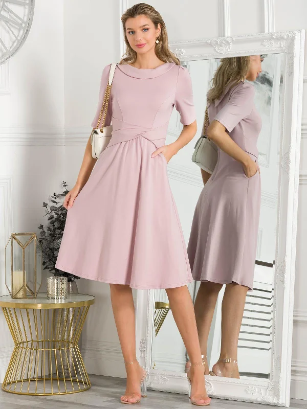 Midi dresses with ruffled bodices for a more pronounced feminine lookJolie Moi Fold Over Fit and Flare Midi Dress, Heather Midi dresses with ruffled bodices for a more pronounced feminine lookJolie Moi Fold Over Fit and Flare Midi Dress, Heather
