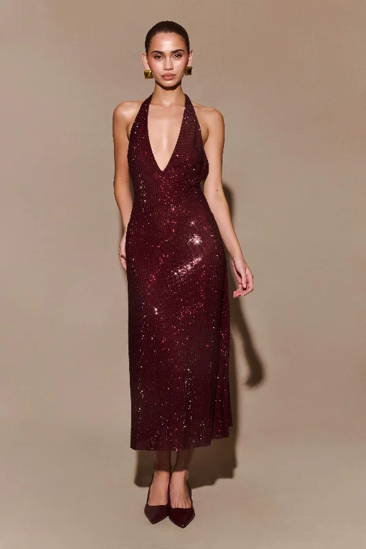Midi dresses with abstract art prints for an artistic statementGenie Diamante Halter Midi Dress - Mahogany Midi dresses with abstract art prints for an artistic statementGenie Diamante Halter Midi Dress - Mahogany