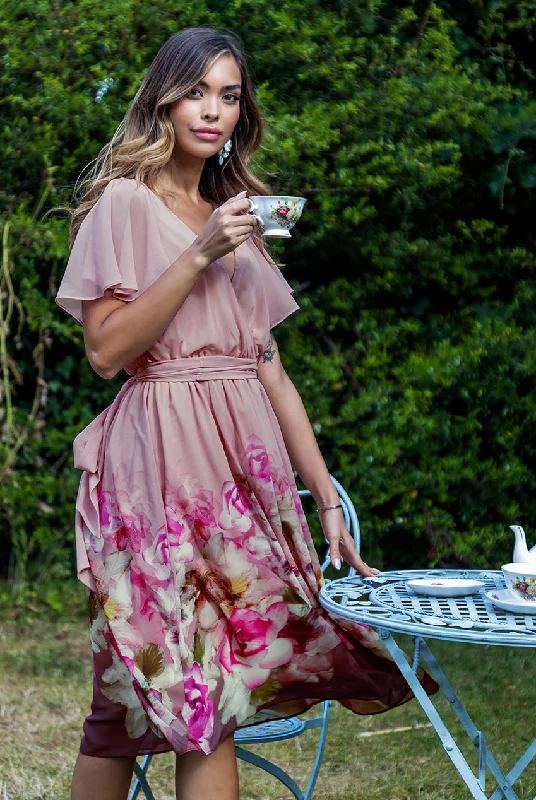 Midi dresses with asymmetric hems for a fashion - forward and dynamic appearanceGoddiva Chiffon Floral Border Print Midi Dress - Blush Midi dresses with asymmetric hems for a fashion - forward and dynamic appearanceGoddiva Chiffon Floral Border Print Midi Dress - Blush