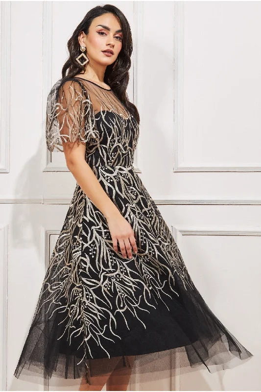 Midi dresses with pom - pom trims for a playful and festive lookGoddiva Embroidered Mesh Midi Dress - Black Midi dresses with pom - pom trims for a playful and festive lookGoddiva Embroidered Mesh Midi Dress - Black