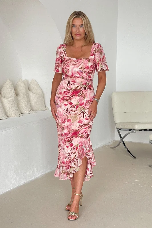 Midi dresses with button - front designs for a classic touchHeidi Multi Floral Burnout Ruched Midi Dress Midi dresses with button - front designs for a classic touchHeidi Multi Floral Burnout Ruched Midi Dress