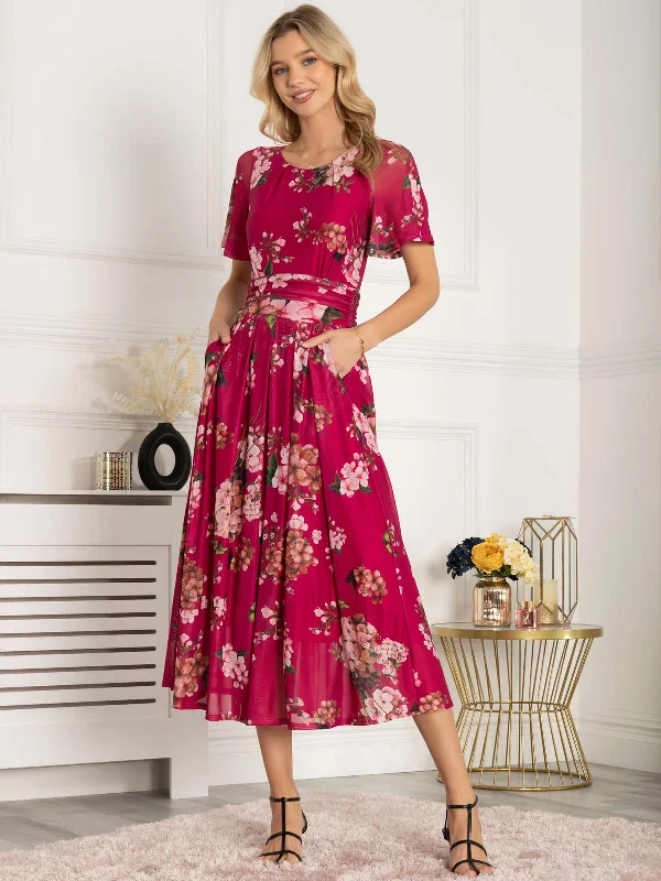 Velvet midi dresses in jewel tones for a glamorous winter eventJulita Floral Mesh Midi Dress, Berry Velvet midi dresses in jewel tones for a glamorous winter eventJulita Floral Mesh Midi Dress, Berry