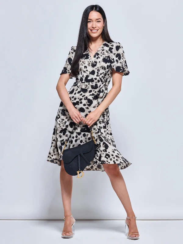 Midi dresses with button - down skirts for a unique and functional designLoretta Wrap Tie Waist Skater Dress, Abstract Multi Midi dresses with button - down skirts for a unique and functional designLoretta Wrap Tie Waist Skater Dress, Abstract Multi