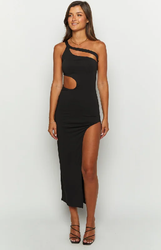 Midi dresses with puff sleeves for a vintage - inspired lookNatalia Black One Shoulder Midi Dress Midi dresses with puff sleeves for a vintage - inspired lookNatalia Black One Shoulder Midi Dress