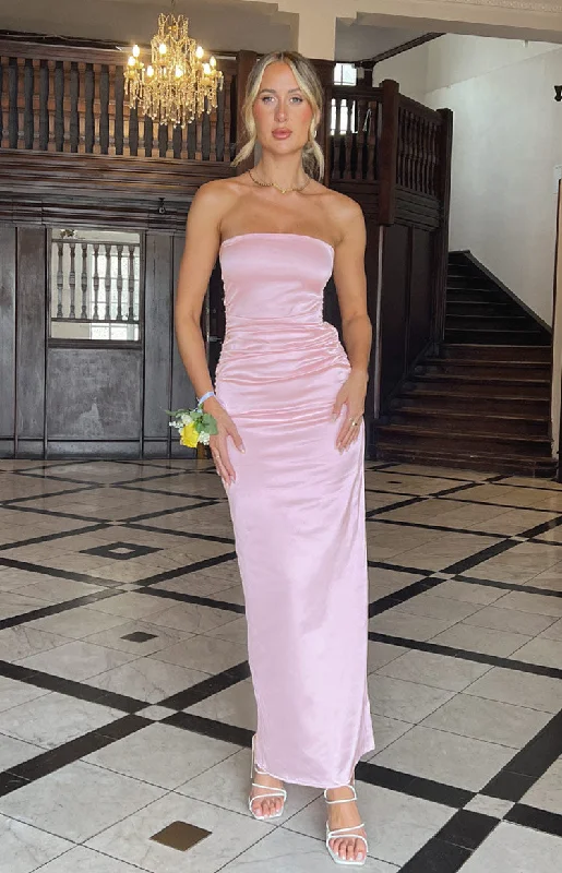 Midi dresses with keyhole backs for a flirty and unexpected detailPink Bloom Satin Strapless Maxi Dress Midi dresses with keyhole backs for a flirty and unexpected detailPink Bloom Satin Strapless Maxi Dress
