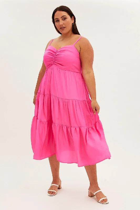 Midi dresses with ruched sleeves for a more fitted and stylish arm lookPink Midi Dress Gather Bust Detail Strappy Matte Satin Midi dresses with ruched sleeves for a more fitted and stylish arm lookPink Midi Dress Gather Bust Detail Strappy Matte Satin
