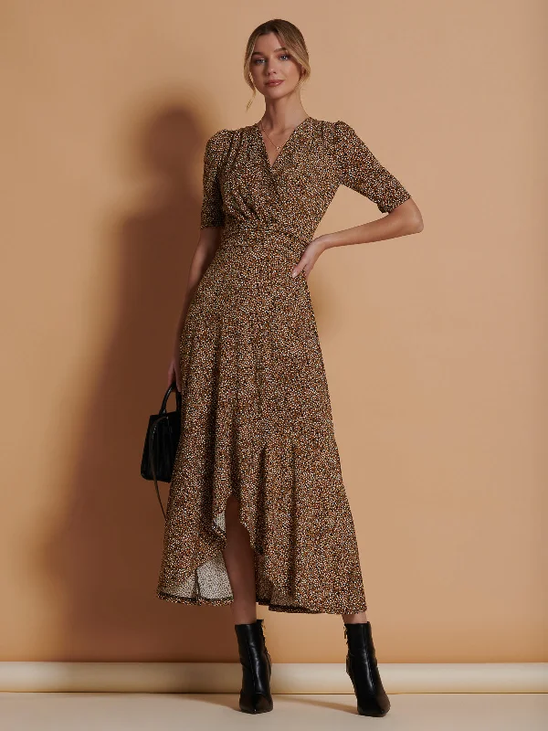 High - low midi dresses with geometric patterns for a modern partyPrint Viscose Frill Hem Maxi Dress, Black Spot High - low midi dresses with geometric patterns for a modern partyPrint Viscose Frill Hem Maxi Dress, Black Spot