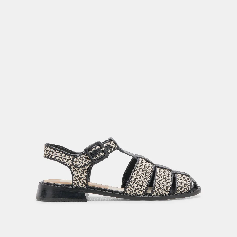 Waterproof Women's Loafers in Black for Rainy DaysHOLIS SANDALS BLACK MULTI RAFFIA