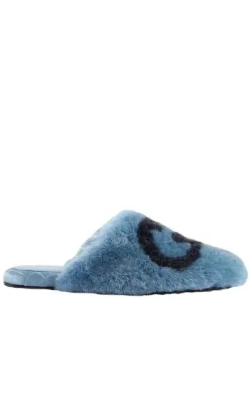 Interlocking G Faux Fur Slippers in Blue