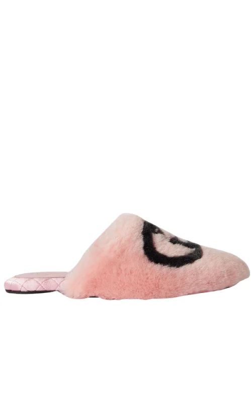 Interlocking G Faux Fur Slippers in Pink