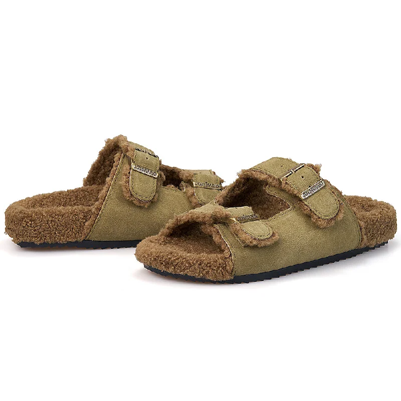 JOY&MARIO Women’s Lace-up Slip-on Cow Suede Camel Slipper-77307W