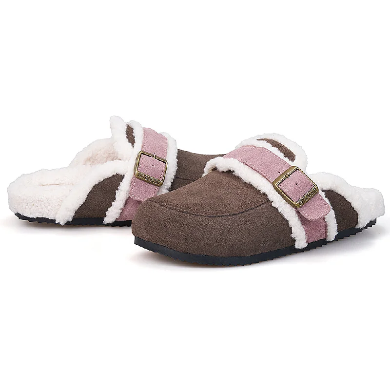 JOY&MARIO Women’s Lace-up Slip-on Cow Suede Coffee Slipper-77310W