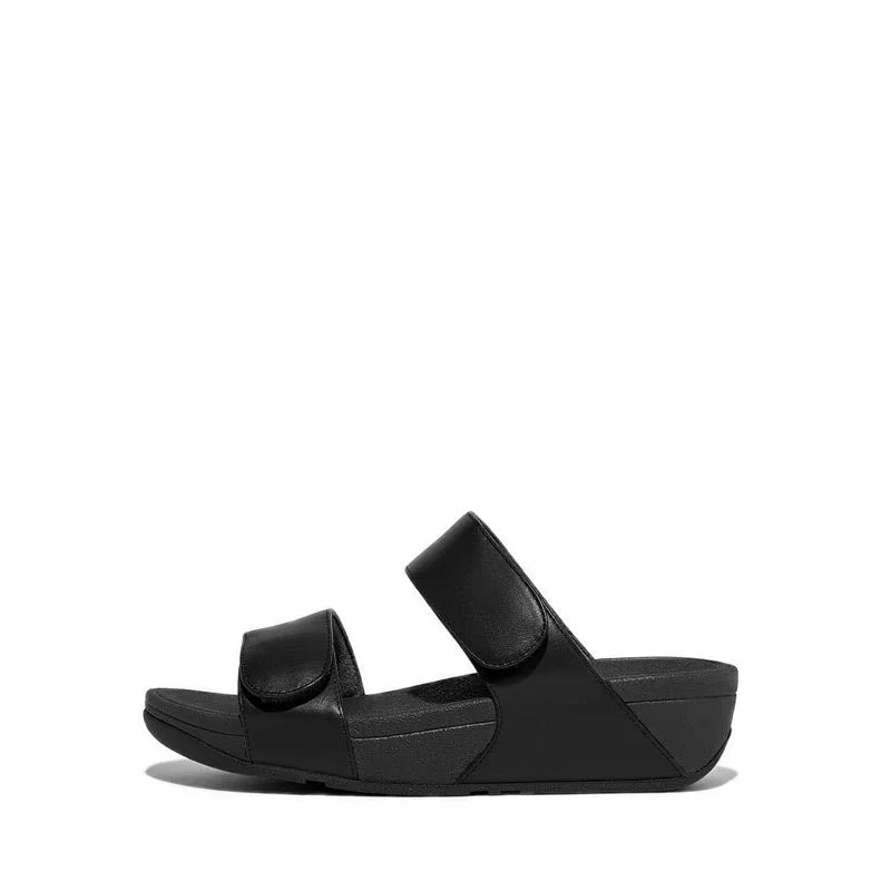 Plus Size Women's Wide - Width Platform Sandals in Black for Added Comfort and HeightLULU ADJUSTABLE LEATHER SLIDES