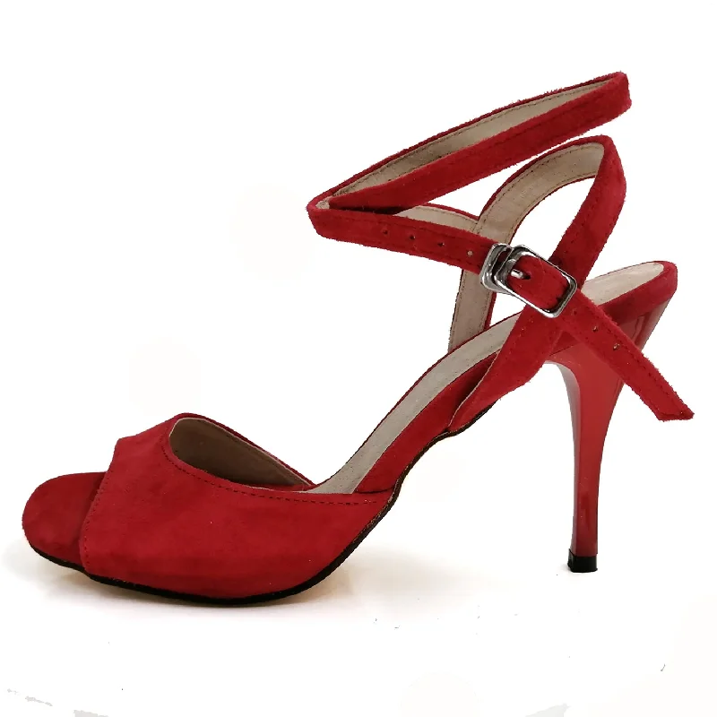 Vegan Leather Ballet Dance Shoes in Gray for Ethical ChoicesSHJ Women's Red Suede 10cm Heels Dance Shoes Salsa Shoes Ankle Strap Tango Shoes