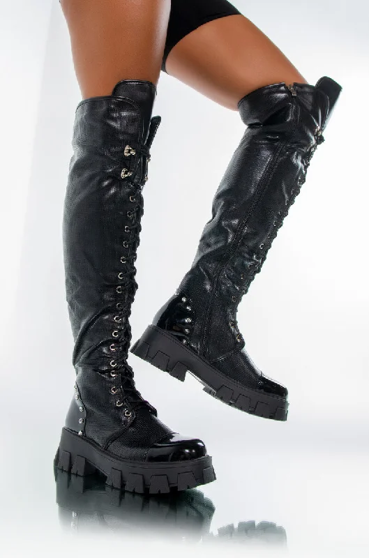 AZALEA WANG THERE SHE GO FLATFORM BOOT IN BLACK