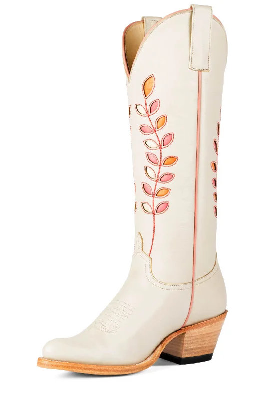 Macie Bean Womens 15in Inlay Cream/Citrus Leather Cowboy Boots