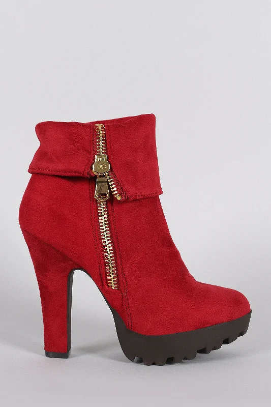 Wild Diva Lounge Fold Over Cuff Lug Platform Booties