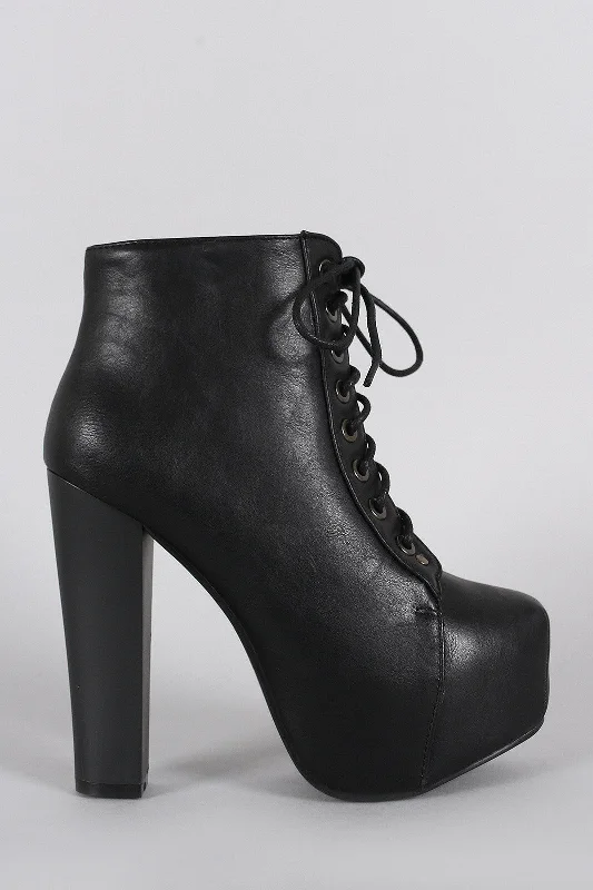 women's booties for springVegan Leather Platform Chunky Heel Lace Up Booties