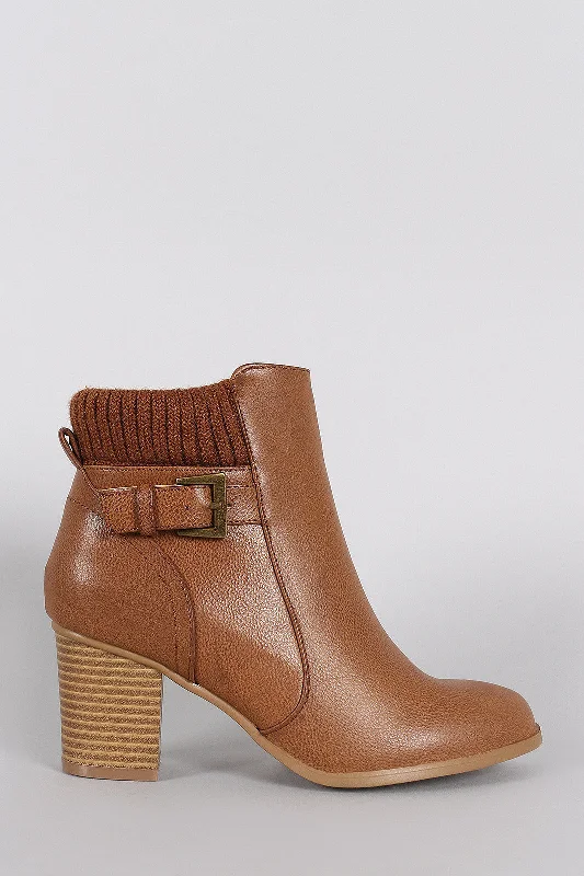 Wild Diva Lounge Ribbed Sweater Cuff Heeled Ankle Boots