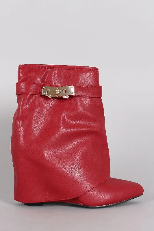 women's booties for petite womenTwist-Lock Fold Down Shaft Wedge Booties