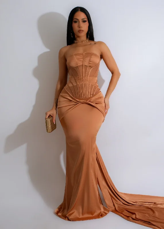 Maxi dresses with balloon sleeves for a vintage - inspired styleAfter Hours Satin Maxi Dress Brown Maxi dresses with balloon sleeves for a vintage - inspired styleAfter Hours Satin Maxi Dress Brown