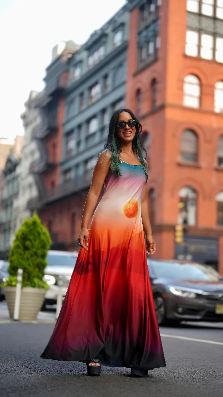 Satin maxi dresses with a high - low hem for a modern twist"Around the World" Misty Maxi Dress, Sahara Satin maxi dresses with a high - low hem for a modern twist"Around the World" Misty Maxi Dress, Sahara