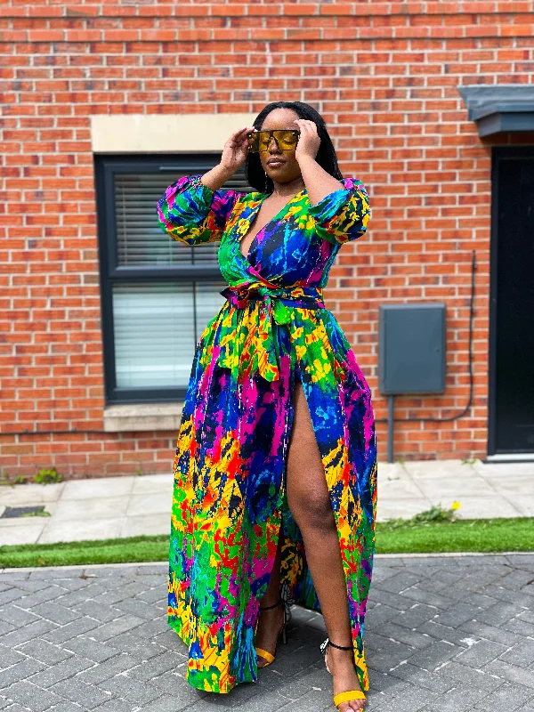 Maxi dresses with cut - out details on the sides for a modern edgeBelva Ankara Maxi Dress | Green and Yellow Multicoloured African Print Maxi dresses with cut - out details on the sides for a modern edgeBelva Ankara Maxi Dress | Green and Yellow Multicoloured African Print