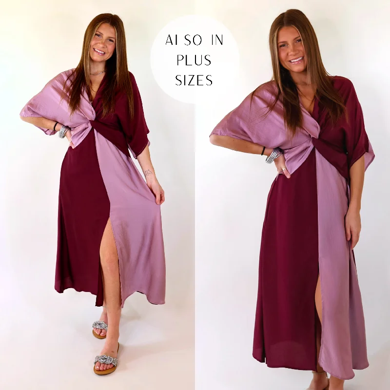 Maxi dresses with pocket details for added functionalityTake My Breath Away Front Knot Color Block Midi Dress in Purple Mix Maxi dresses with pocket details for added functionalityTake My Breath Away Front Knot Color Block Midi Dress in Purple Mix