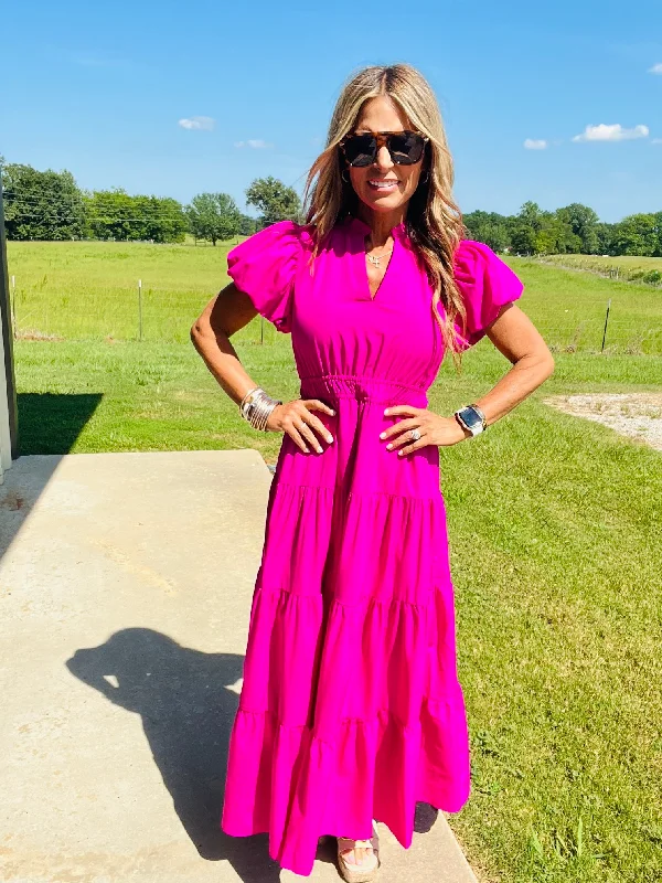 Maxi dresses with pom - pom trims for a playful and festive lookMOONLIGHT MAXI DRESS-FUSCHIA Maxi dresses with pom - pom trims for a playful and festive lookMOONLIGHT MAXI DRESS-FUSCHIA