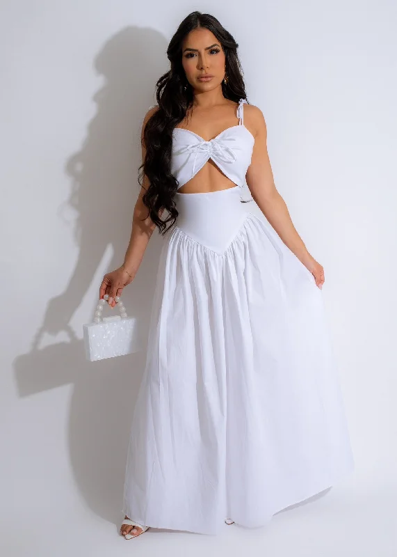 Maxi dresses with polka dot prints for a playful stylePure Bliss Ruched Maxi Dress White Maxi dresses with polka dot prints for a playful stylePure Bliss Ruched Maxi Dress White