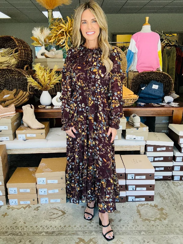 Ruffled maxi dresses with a tiered skirt for added volumeBrown  IMAGINATION DRESS