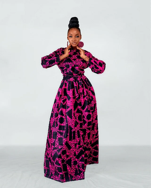 Maxi dresses with balloon sleeves for a vintage - inspired styleRoyalty Ankara Maxi Dress | Pink and Black African Print Maxi dresses with balloon sleeves for a vintage - inspired styleRoyalty Ankara Maxi Dress | Pink and Black African Print