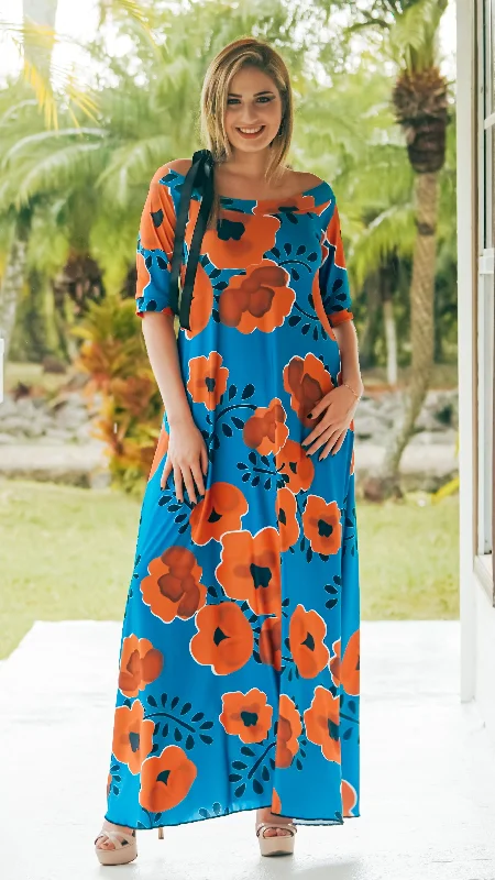 Maxi dresses with a criss - cross back for a flirty and unique detail"Summer Blooms" Valeria Long Dress, Orange Blooms Maxi dresses with a criss - cross back for a flirty and unique detail"Summer Blooms" Valeria Long Dress, Orange Blooms