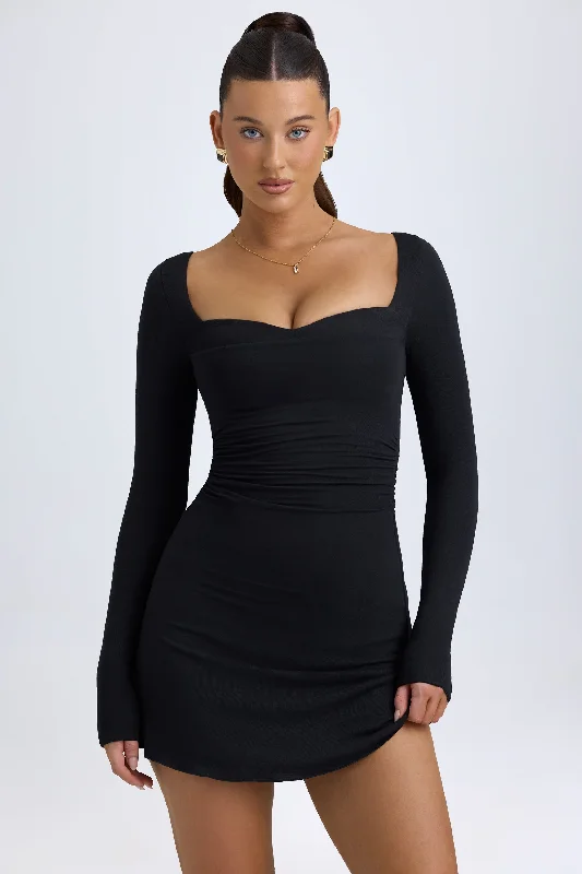 Mini dresses with polka dot patternsModal Layered A-Line Mini Dress in Black