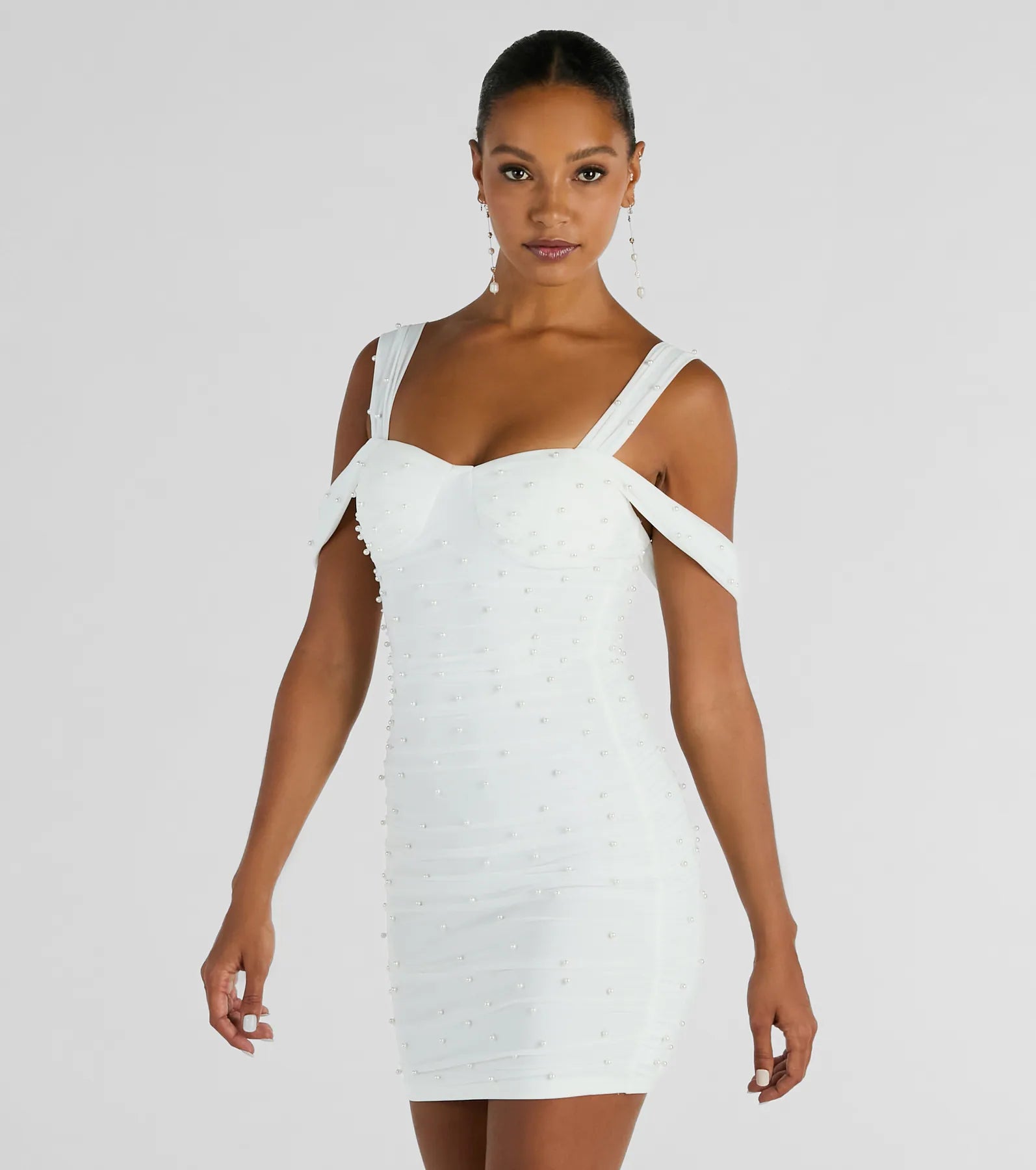 Mini dresses with ruched bodices for a feminine touchBreathtaking Impression Faux Pearl Bodycon Mini Dress Mini dresses with ruched bodices for a feminine touchBreathtaking Impression Faux Pearl Bodycon Mini Dress