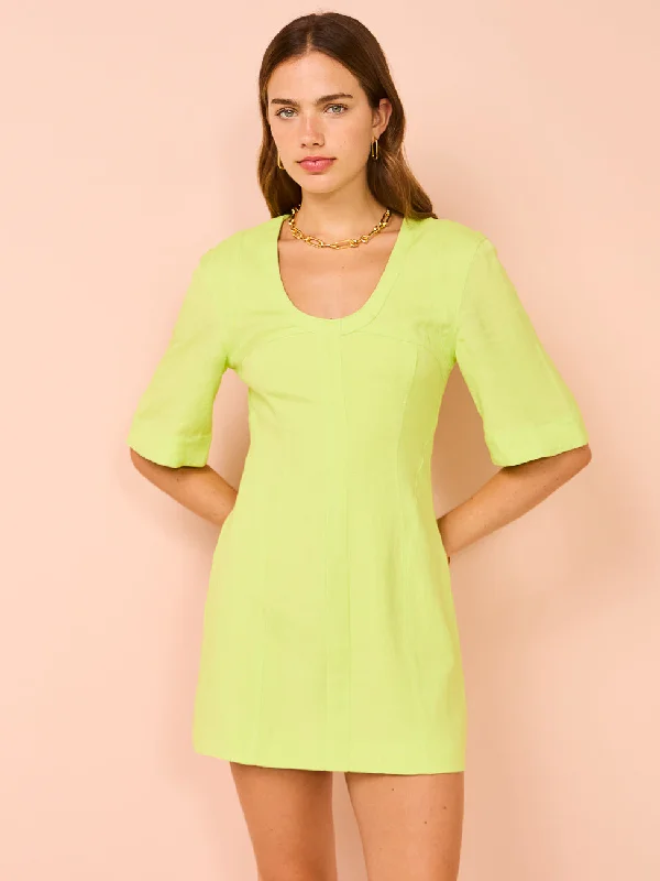 Mini dresses with pleated skirts for a classic lookBy Johnny Bora Box Sleeve Mini Dress in Sunny Lime Mini dresses with pleated skirts for a classic lookBy Johnny Bora Box Sleeve Mini Dress in Sunny Lime