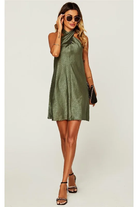 Mini dresses with pocket details for added functionalityFS Collection Leopard Print Halter Neck Back Detail Mini Dress In Olive Green Mini dresses with pocket details for added functionalityFS Collection Leopard Print Halter Neck Back Detail Mini Dress In Olive Green