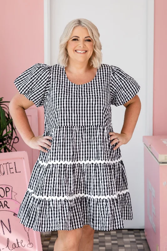 Mini dresses with pocket details for added functionalityGreta Party Dress in Gingham Black Mini dresses with pocket details for added functionalityGreta Party Dress in Gingham Black