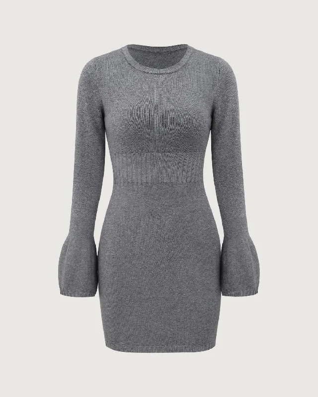 Cotton mini dresses for a comfortable everyday optionGrey Bell Sleeve Bodycon Sweater Dress Cotton mini dresses for a comfortable everyday optionGrey Bell Sleeve Bodycon Sweater Dress