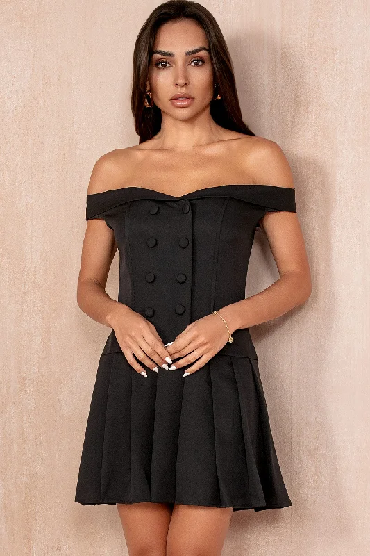 Mini dresses with one - shoulder designsKaia Black Tailored Bardot Dress